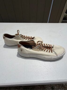 Frye Men's Low-Top Canvas Sneakers in Off-White and Brown Leather